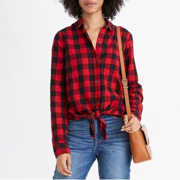 Madewell Flannel Tie-Front Shirt in Buffalo Check Size Medium - Picture 1 of 11